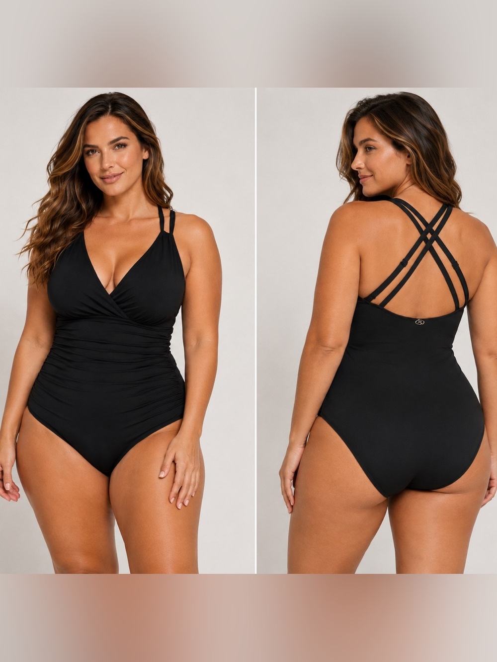 Jantzen Plus Size 22 W Black One Piece Swimsuit Strappy Tummy Control $89 NWT